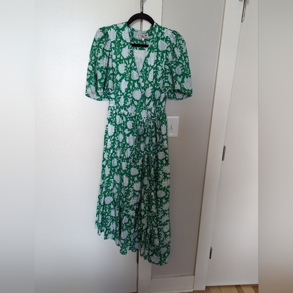 Mille Helena wrap dress in green zinnia with flutter sleeves sz L - Picture 10 of 11
